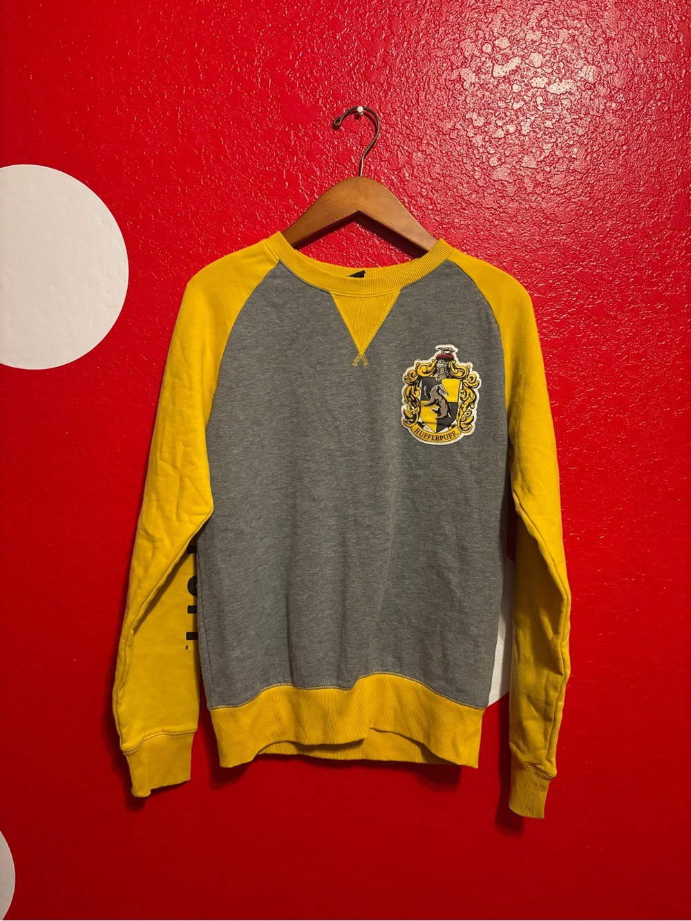 Universal Grey and Yellow Crewneck Sweatshirt with Crest Patch